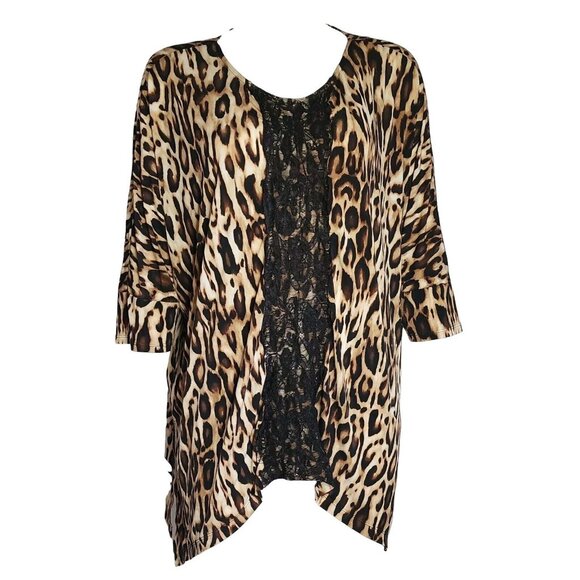 Chico's Tops - CHICOS Brown Black Animal Print Lace Front Top‎ Size 2 Womens Size L Large/12